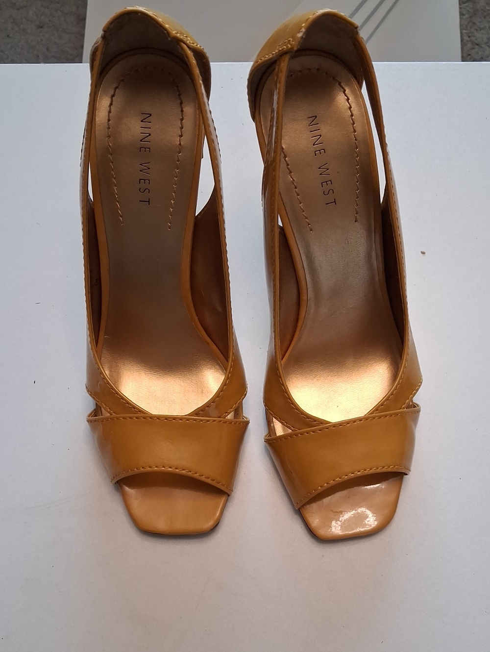 Nine West Mustard Yellow Peep-Toe Slingback Heels